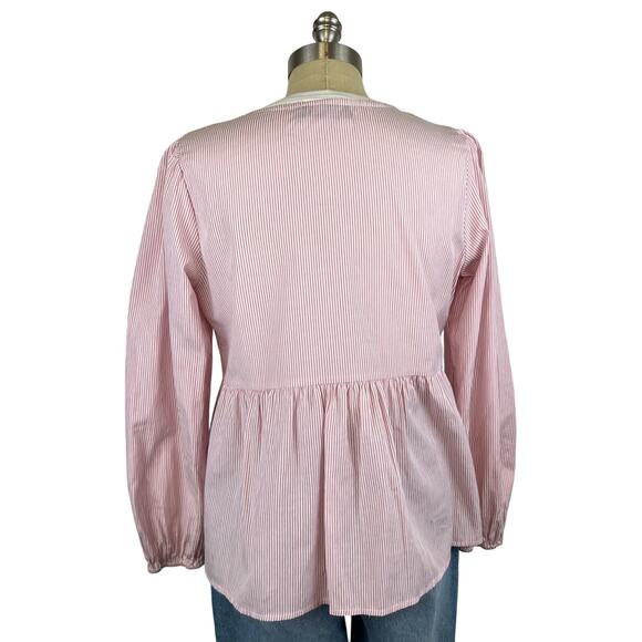 Striped Light Red Tie Bow Front Long Sleeve Blouse Top (Sz M) - Picture 3 of 11